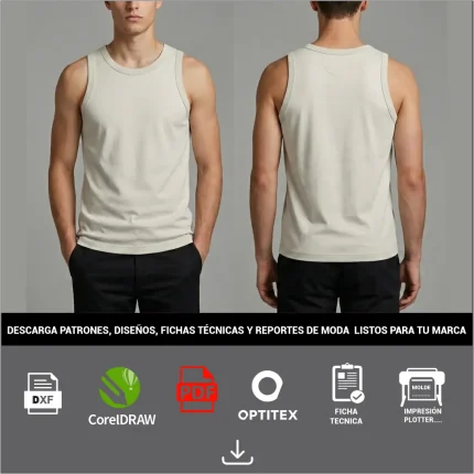 Modelo utilizando, camisilla tipo musculosa, cuello redondo