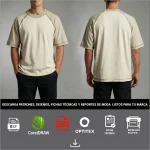 Modelo utilizando camiseta manga ranglan cuello redondo, silueta oversized, descarga el patrón de confección